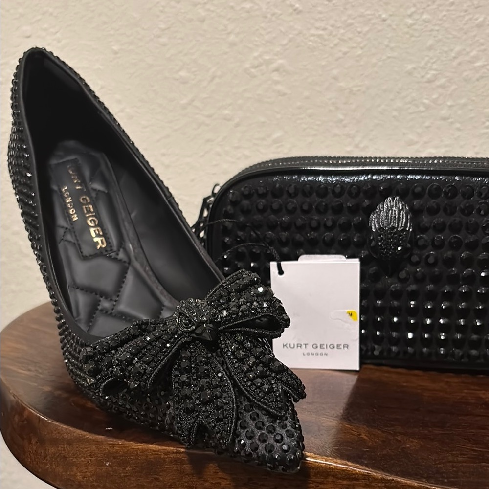 Kurt Geiger Black Studded Heels and Clutch Set